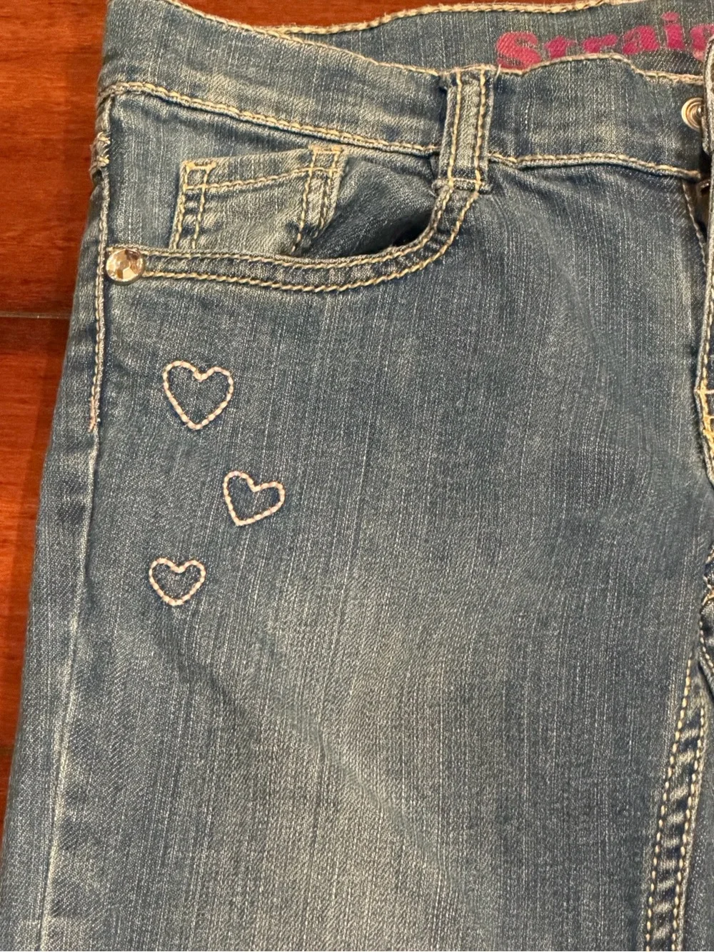 Gymboree girls straight leg denim heart rhinestone pocket embellished. SZ 10